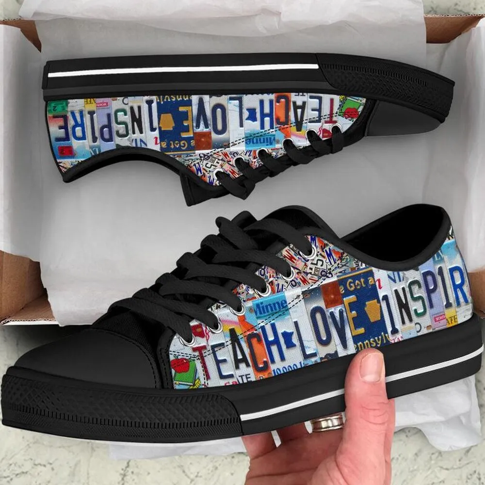 Fourth Grade Team License Plates Low Top Black Shoes, Teacher Shoes, Low Top Sneakers