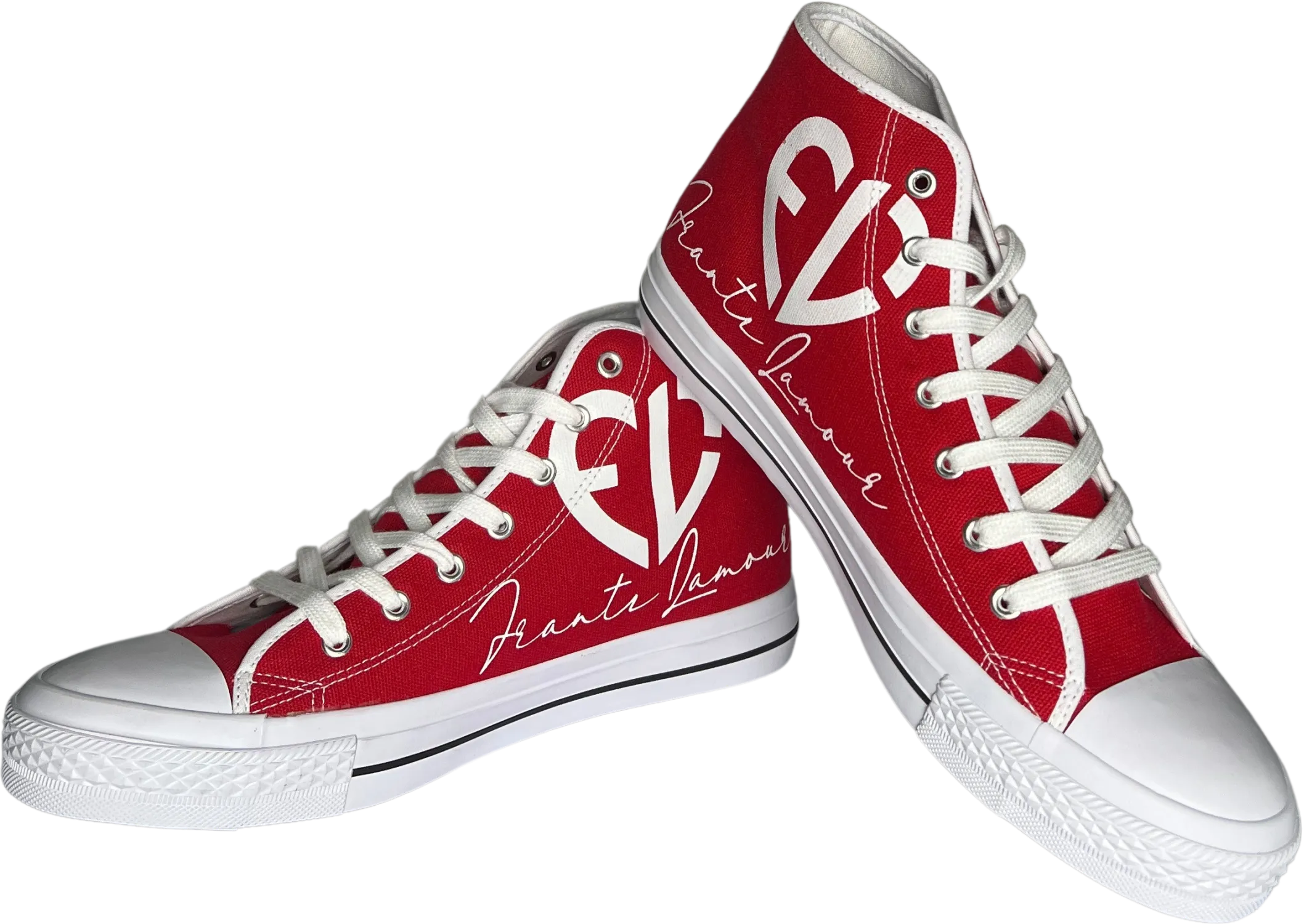 Frantz Lamour Signature Classic Men's High Top Canvas Lace Up Casual Walking Shoes - Red & White