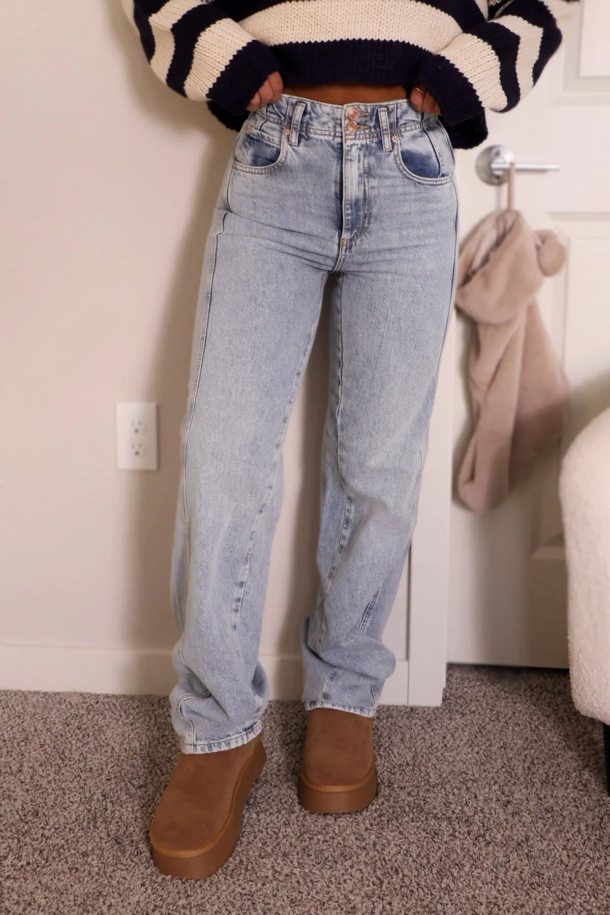 Free People Light Wash Aster Straight Leg Jeans