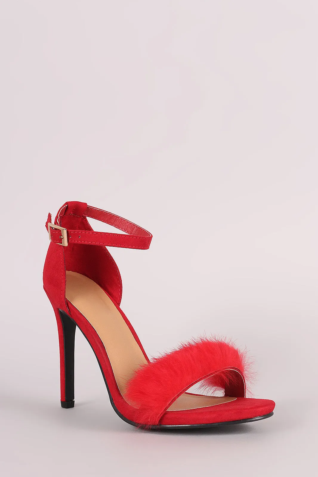 Furry One Band Ankle Strap Stiletto Heel