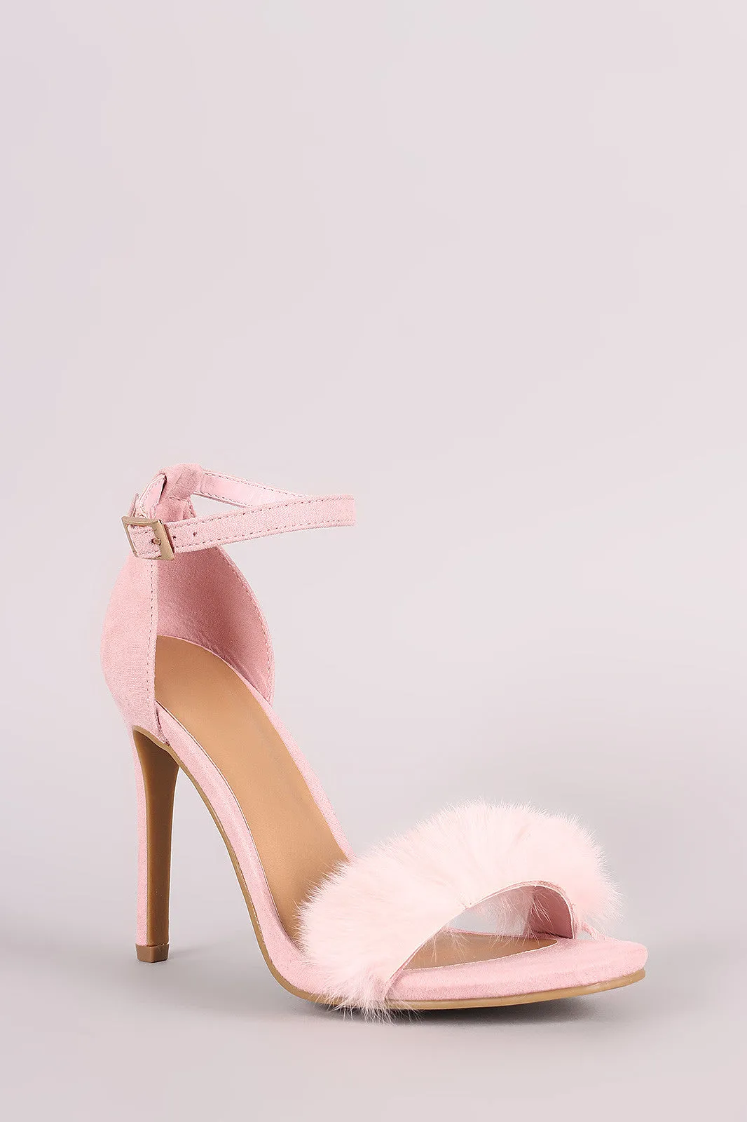 Furry One Band Ankle Strap Stiletto Heel