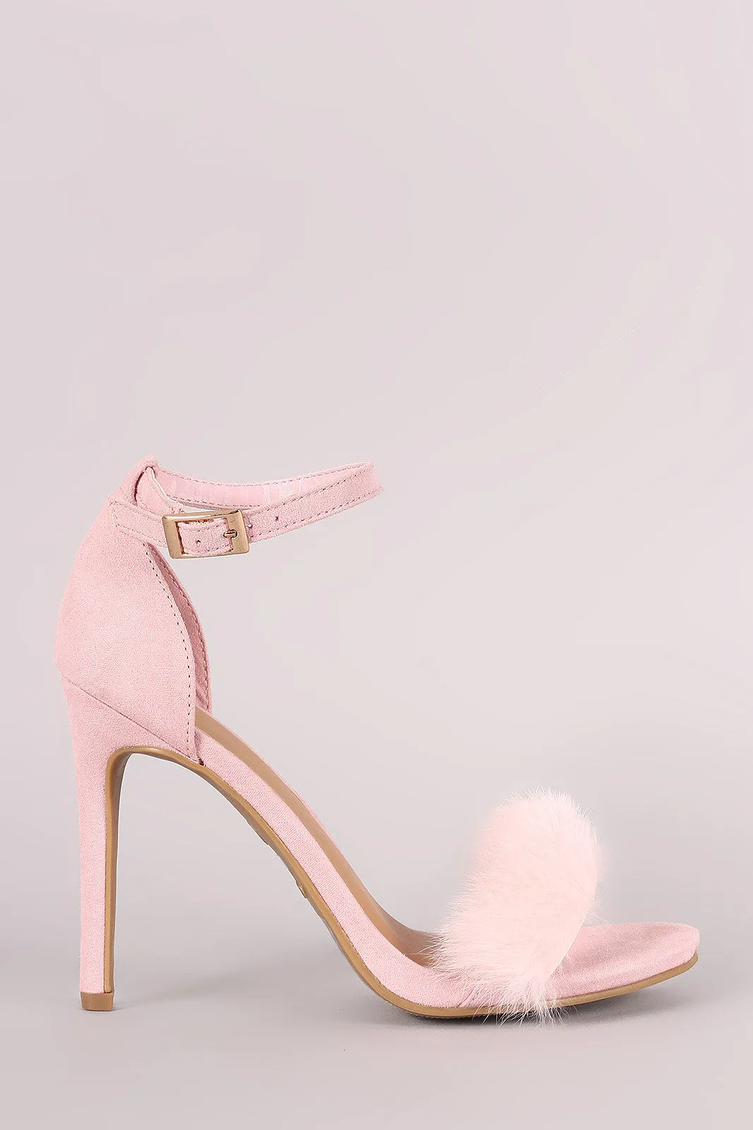 Furry One Band Ankle Strap Stiletto Heel