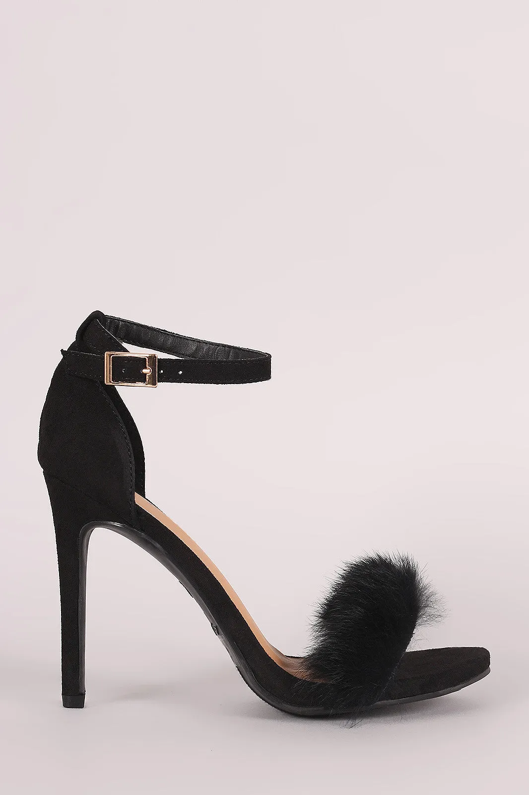 Furry One Band Ankle Strap Stiletto Heel