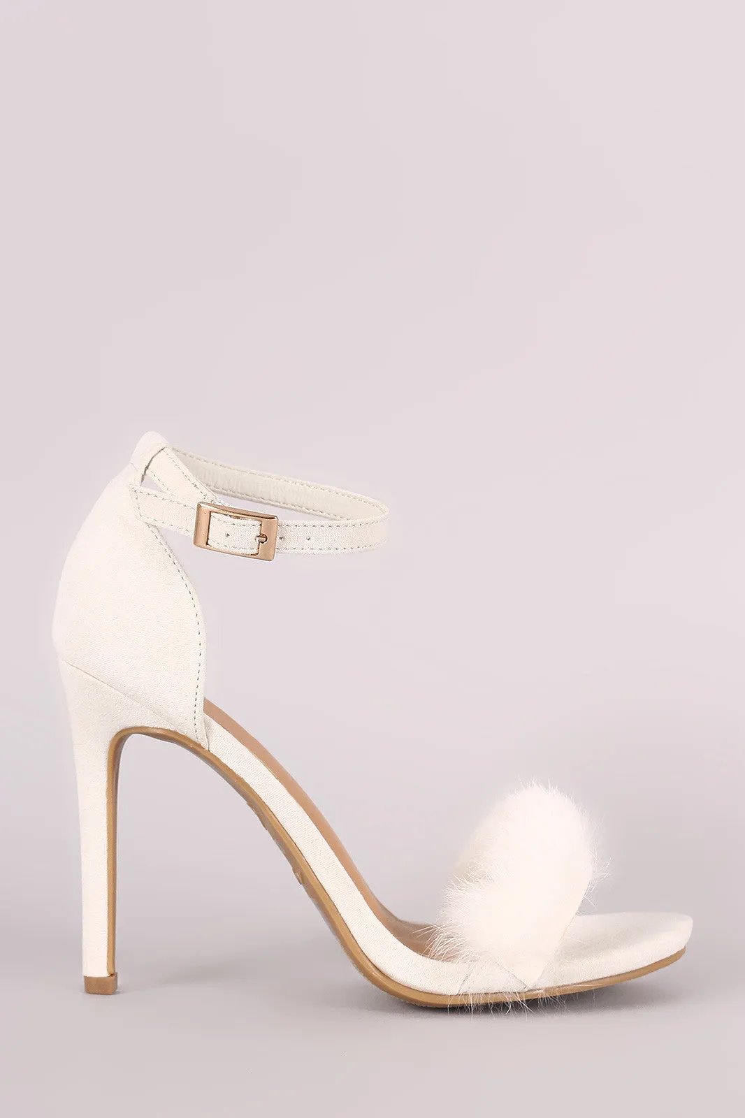 Furry One Band Ankle Strap Stiletto Heel