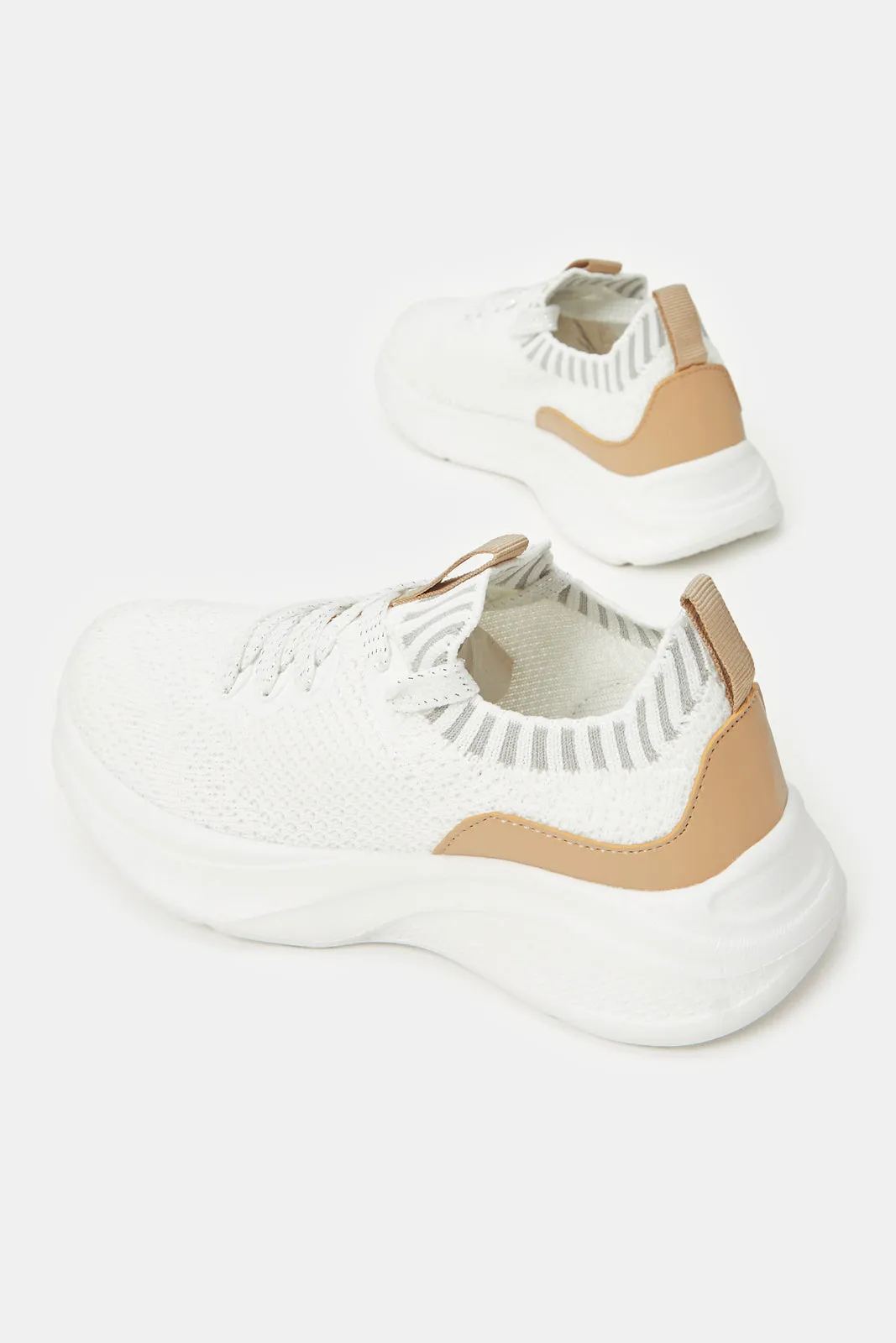 Girls Cream Lace-Up Sneakers