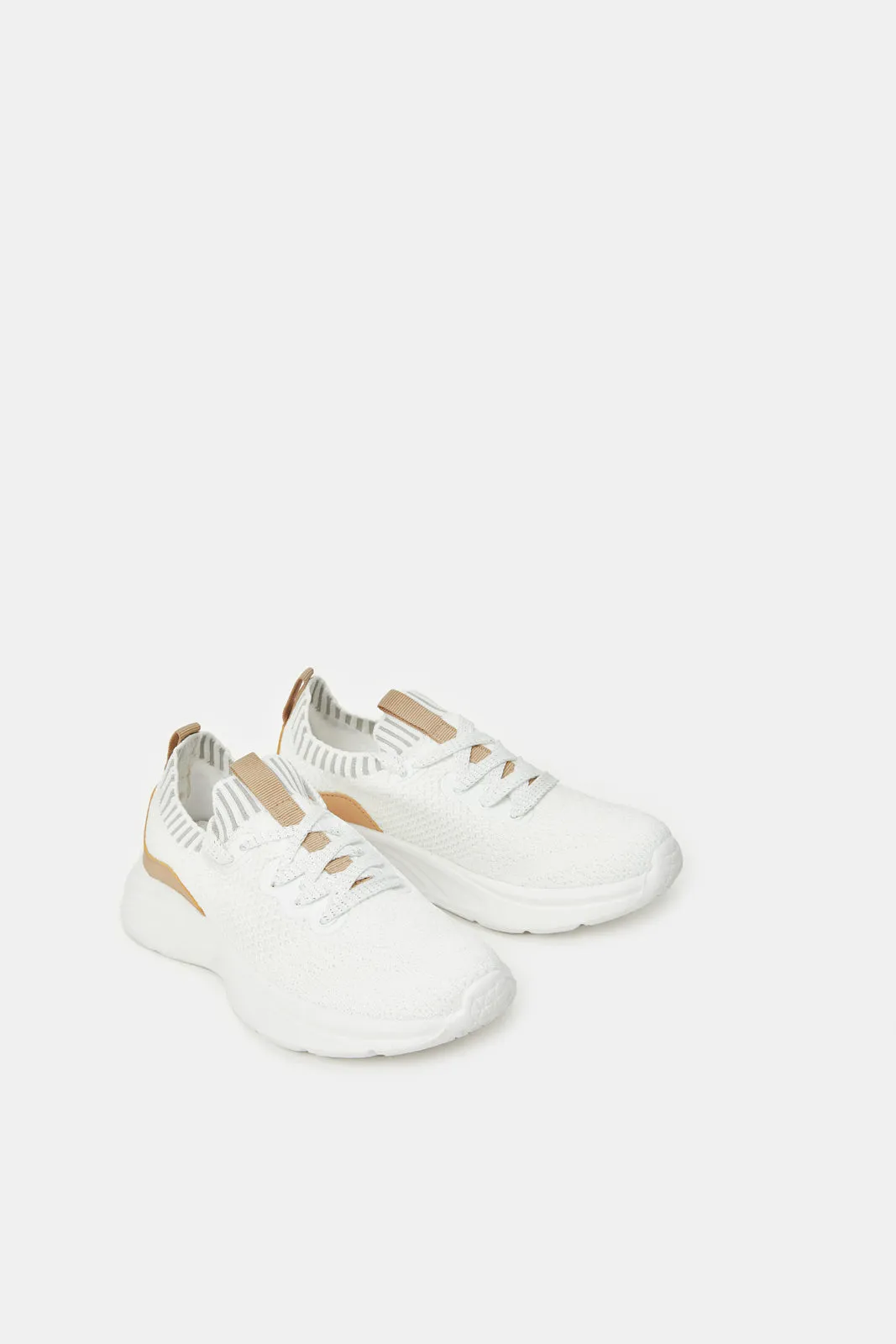 Girls Cream Lace-Up Sneakers