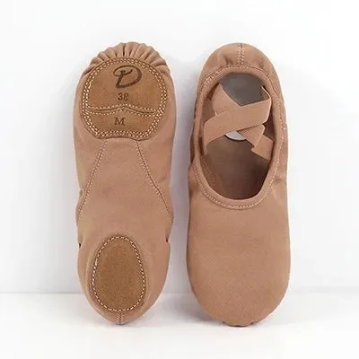 Girls Women Ballet Elastic Soft Sole Professional Canvas Slippers Ballet Shoes Ballet Flats Stretch Canvas Split Soft Sole Shoes