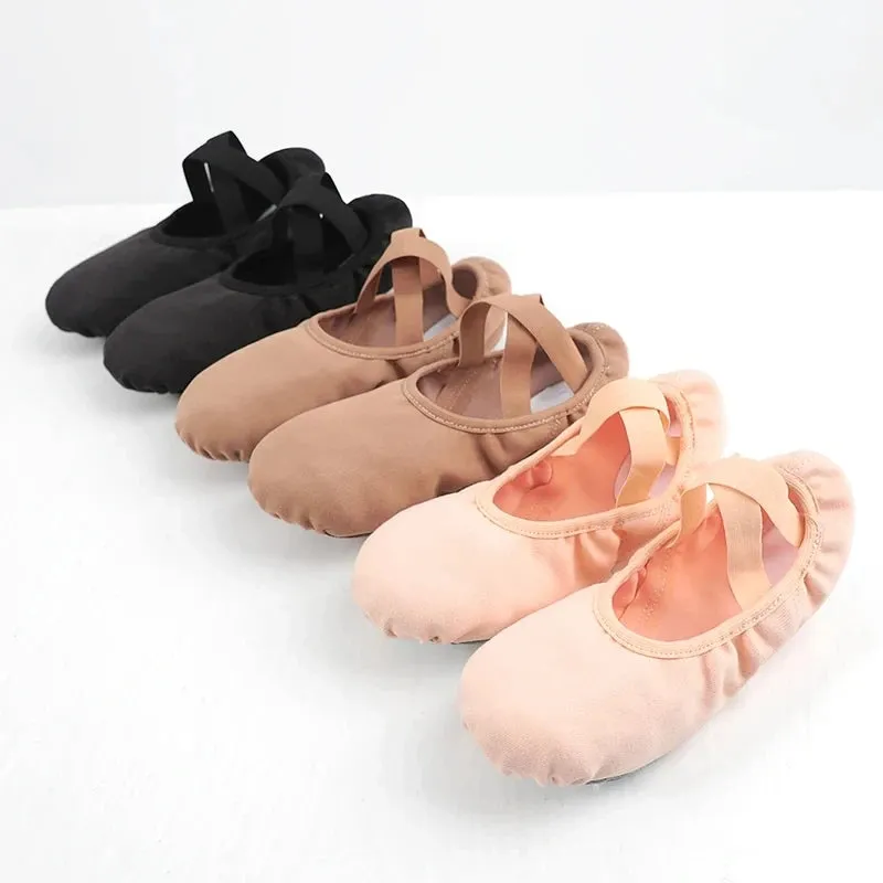 Girls Women Ballet Elastic Soft Sole Professional Canvas Slippers Ballet Shoes Ballet Flats Stretch Canvas Split Soft Sole Shoes