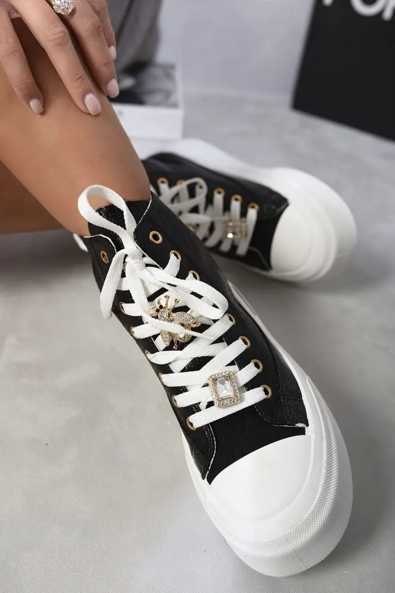 Glitter Lace Up High Top Platform Trainers with Decorative Details