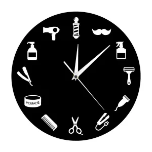 Hairstylist Business Wall Sign Barber Tools Designed Wall Clock Salon Artist Home Decor Barber Shop Pole Beauty Salon Wall Clock