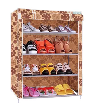 HELLO DADDY - Home Utility Portable Space Saving 4-Layer Metal Shoe Rack Organizer Stand-{Beige}