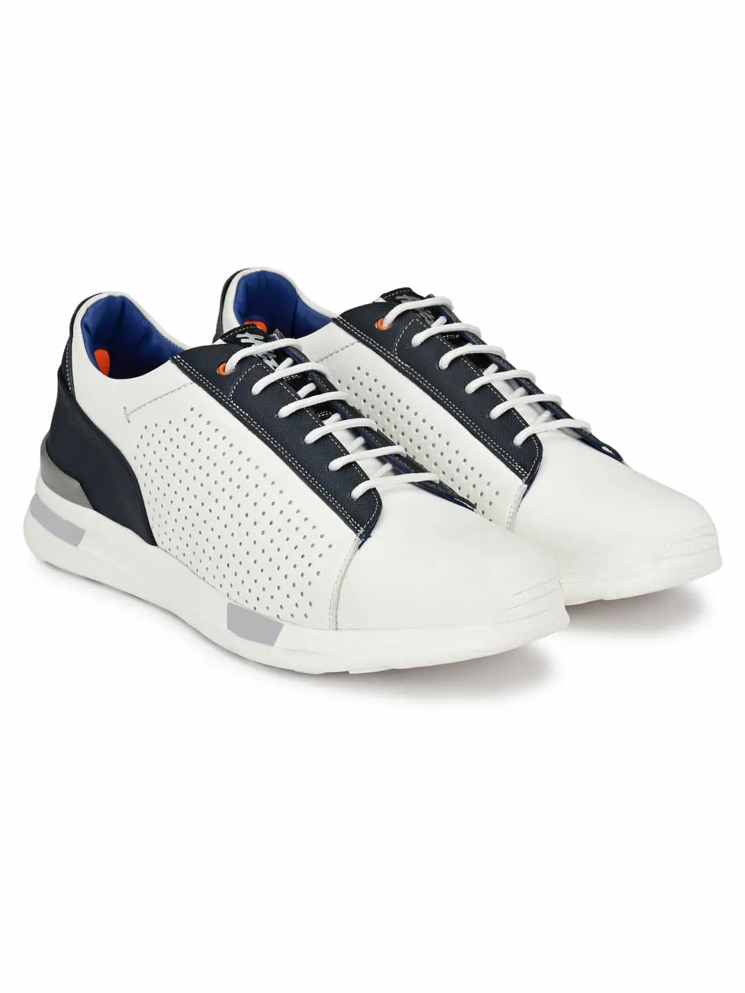 HITZ206 Men's White Leather Casual Lace-Up Shoes