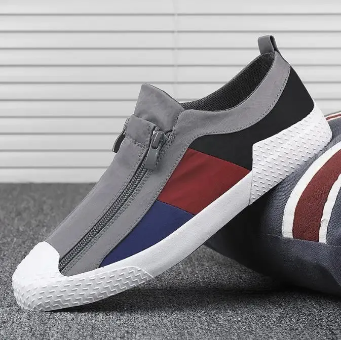 Hnzxzm British Style Vulcanized Canvas Shoes Men Casual Lazy Loafer Shoes New Men's Fashion Two Zip Sneaker Shoe