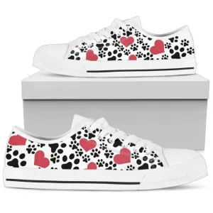 I Love Dog Paws Sneakers Stylish & Comfortable Low Top Shoes, Dog Printed Shoes, Canvas Shoes For Men, Women