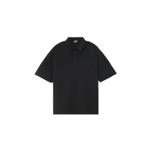 Irregular Jacquard Texture Knitted Black Short-sleeve Polo Shirt