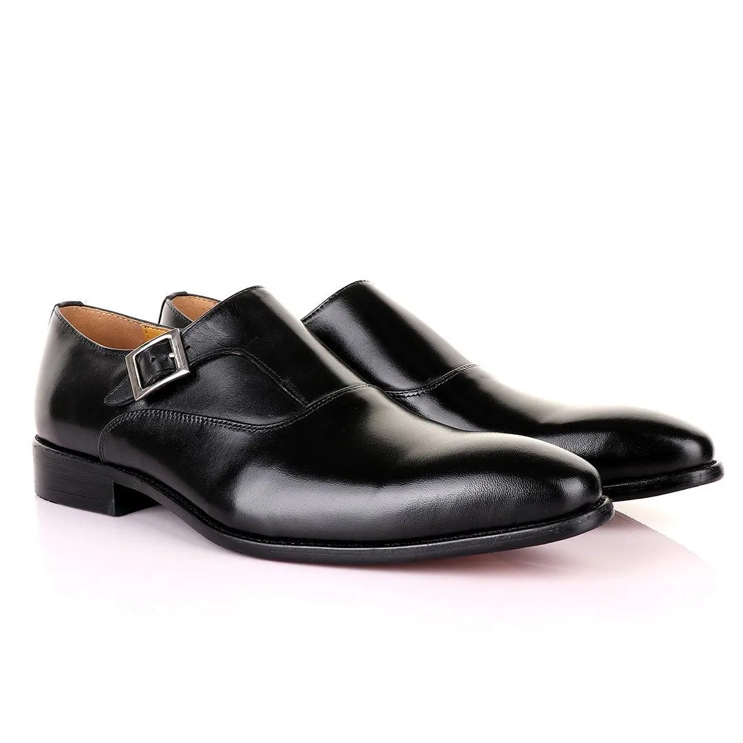 John Mendson Single Strap SLip on pointed Black Leather Shoes