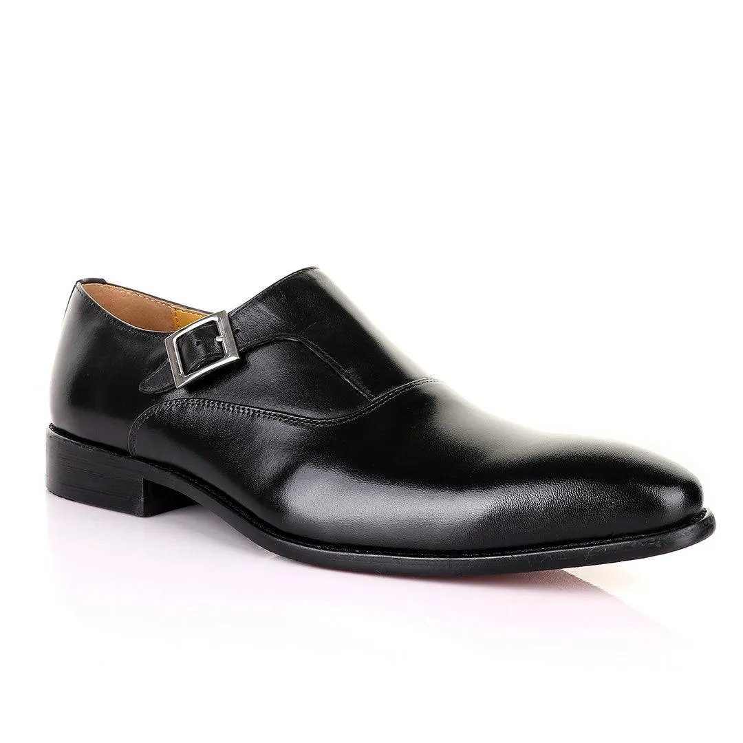 John Mendson Single Strap SLip on pointed Black Leather Shoes