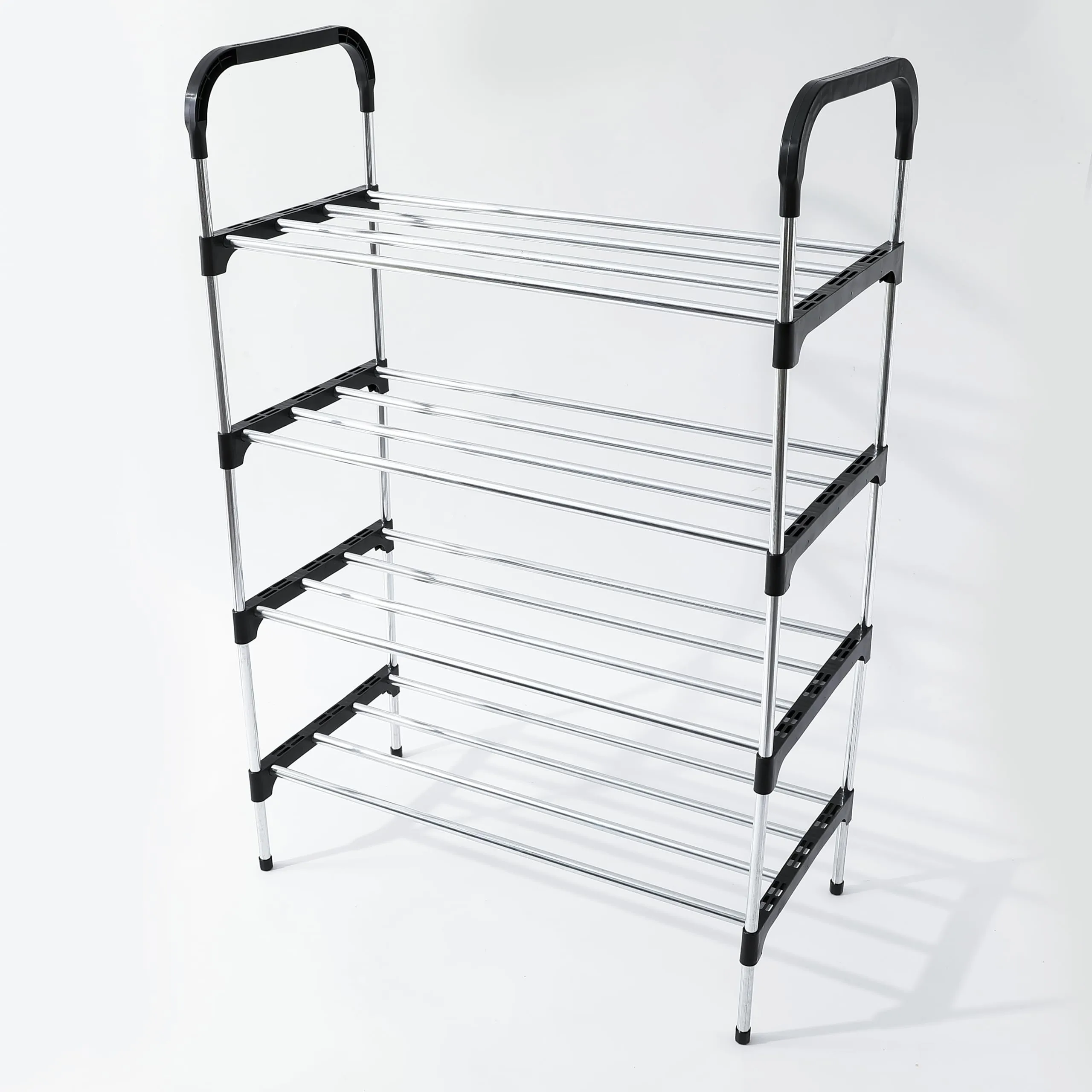 Kuber Industries (Pack 4) 5 Layer Shoe Rack | Footwear Holder | Shoe Storage Organizer Cabinet | Multi-Layer Adjustable shoe rack stand | Easy Assembly Sturdy Shoe Tower | Black & Silver