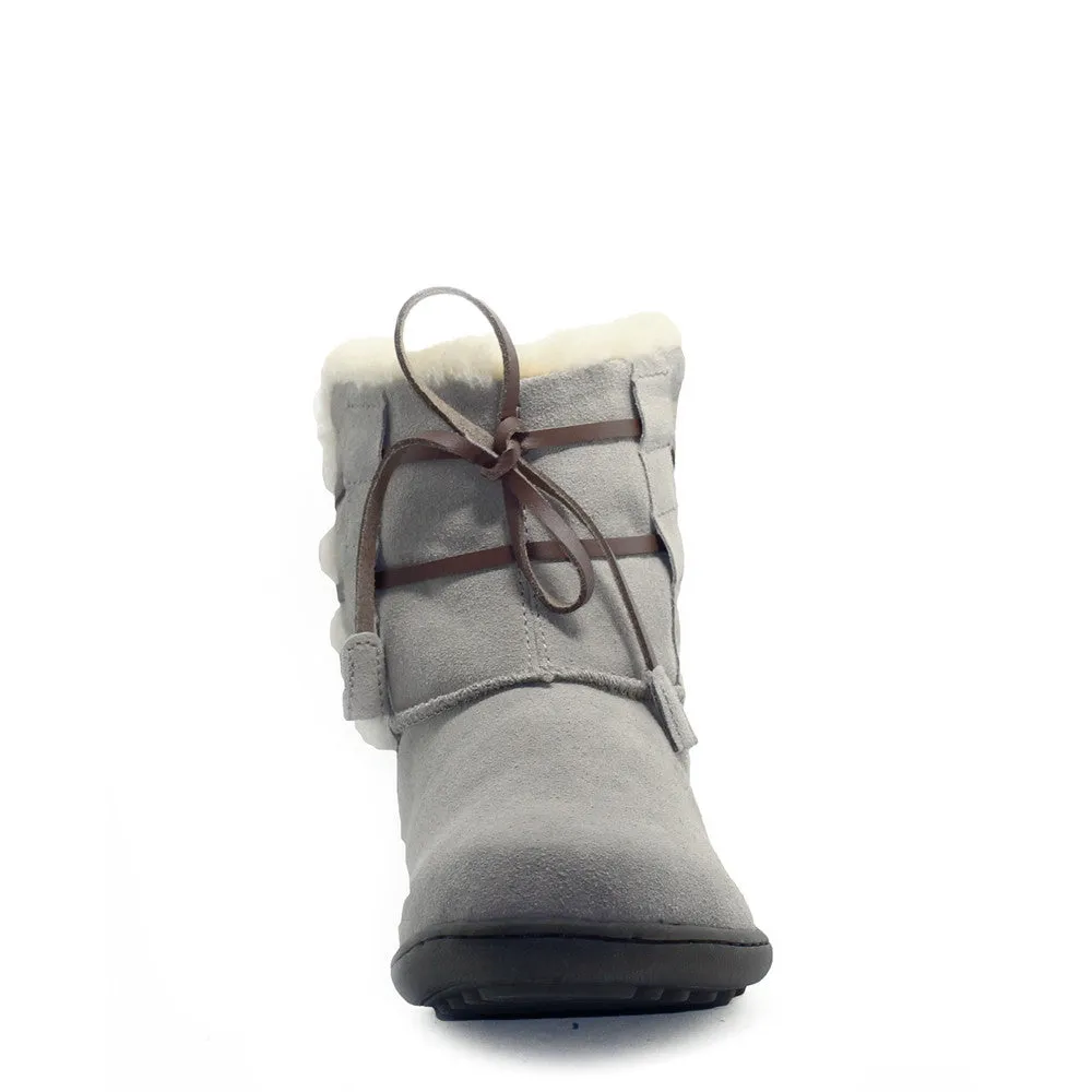 Lace Up Short Boots with Stitch - Grey