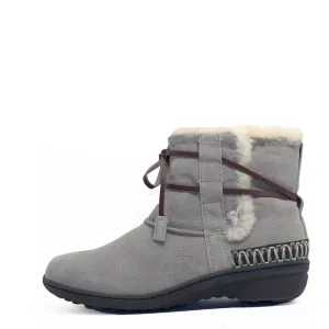 Lace Up Short Boots with Stitch - Grey