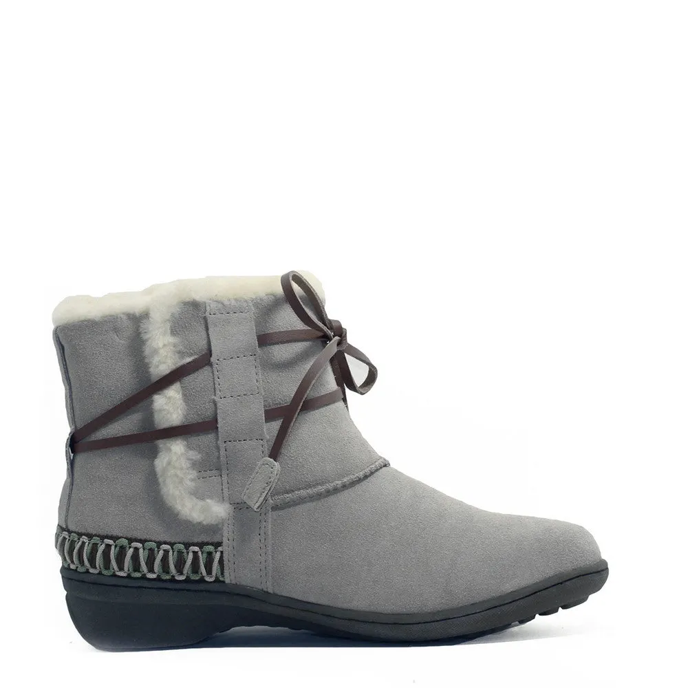 Lace Up Short Boots with Stitch - Grey