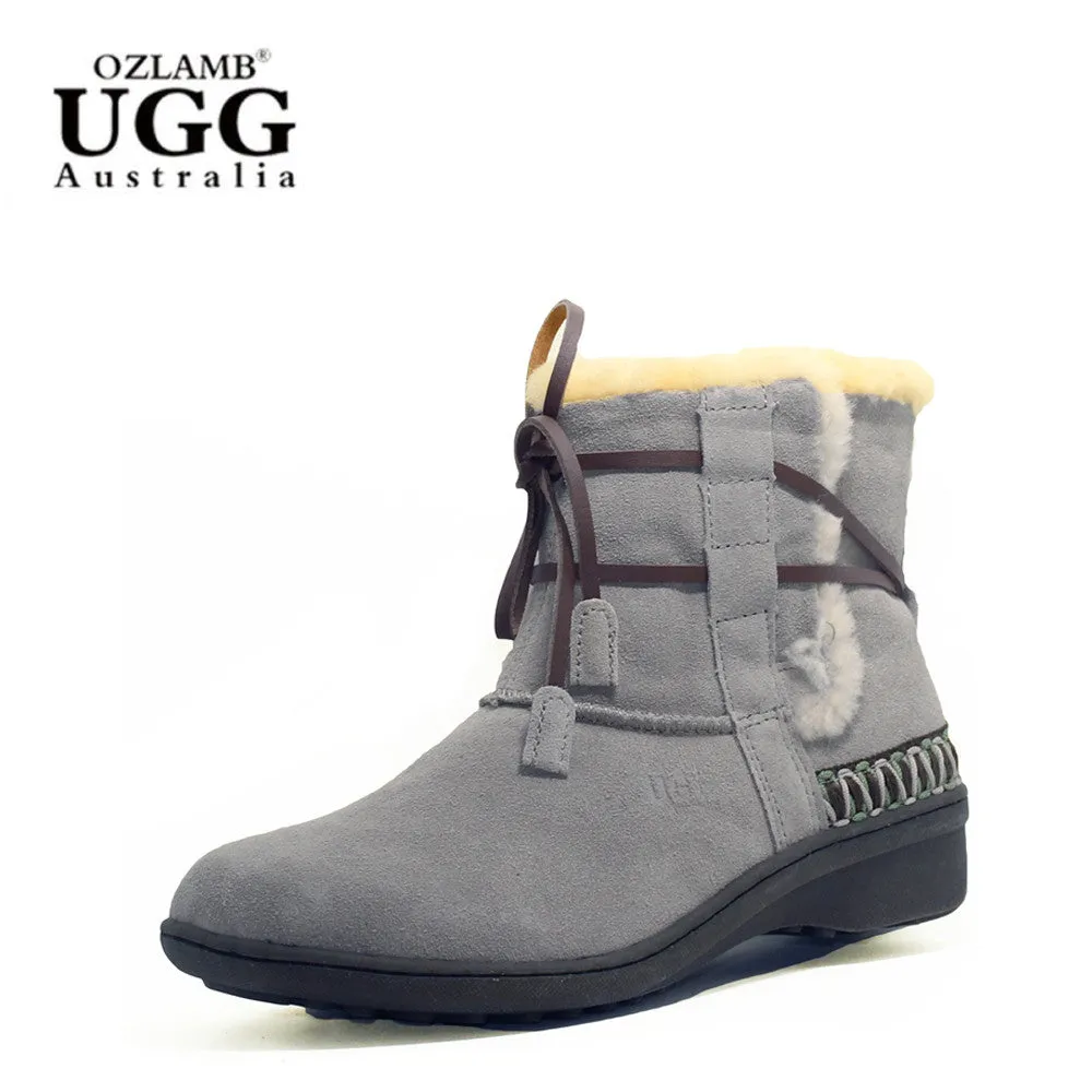 Lace Up Short Boots with Stitch - Grey