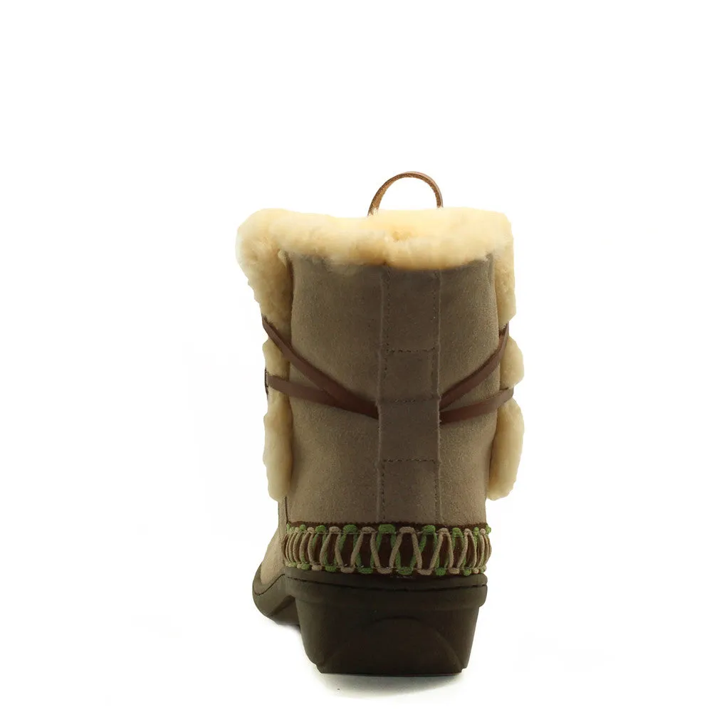 Lace Up Short Boots with Stitch - Sand