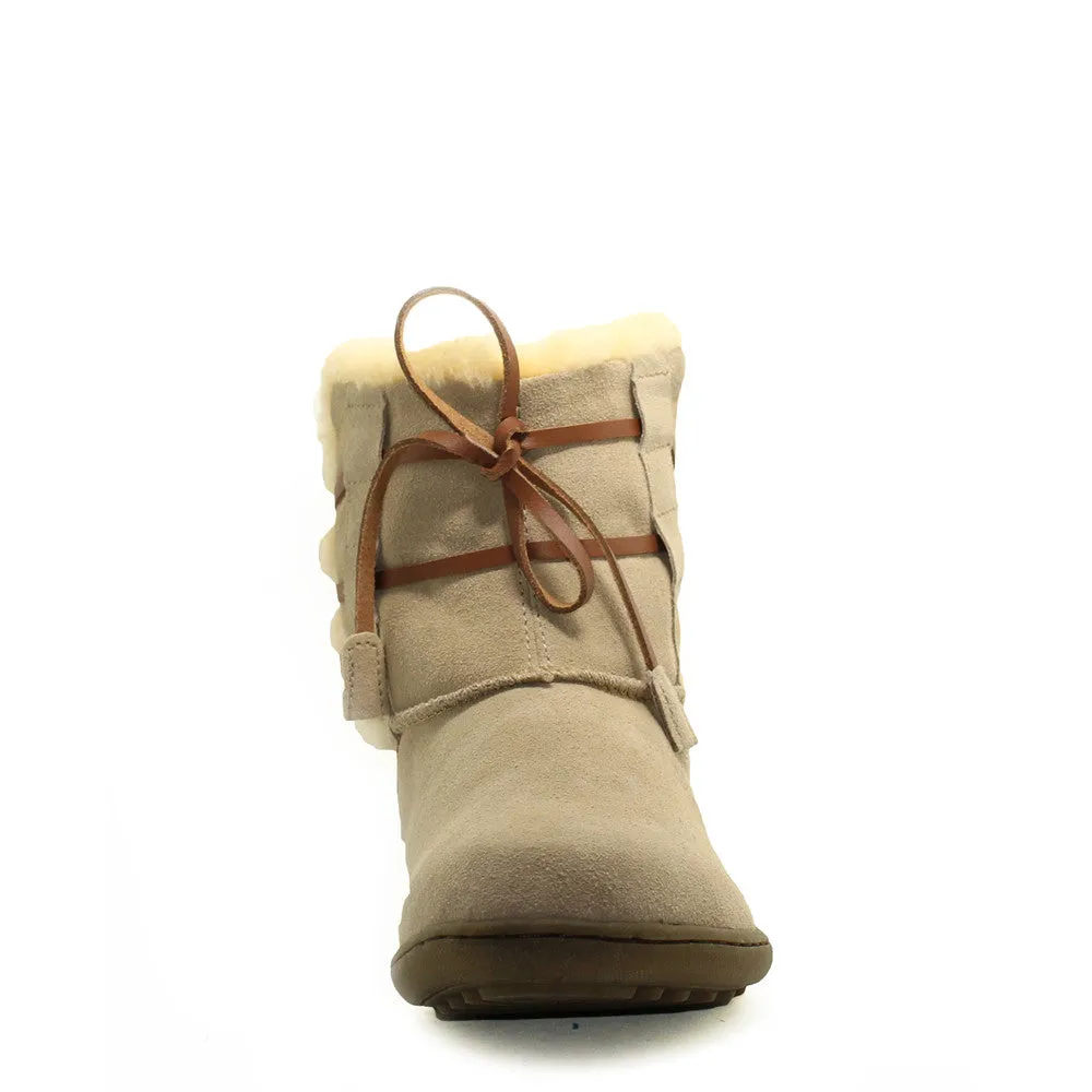 Lace Up Short Boots with Stitch - Sand