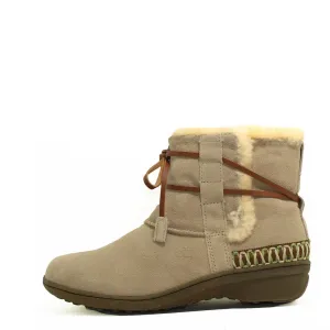 Lace Up Short Boots with Stitch - Sand