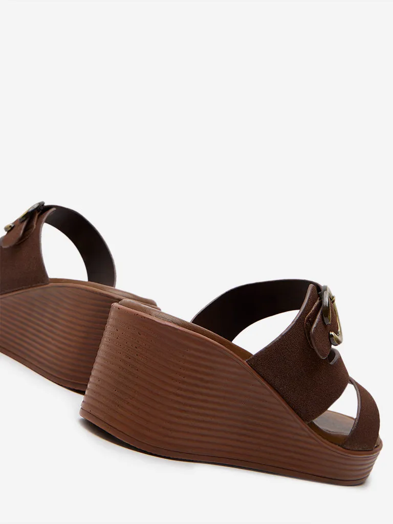 LUNA BLU Brown Multi-Strap Wedge Sandals