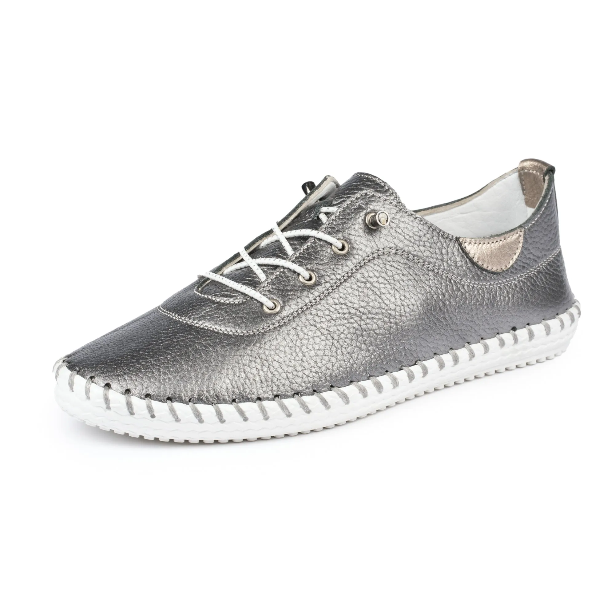 Lunar FLE030 Pewter Womens Casual Comfort Leather Lace Up Trainers