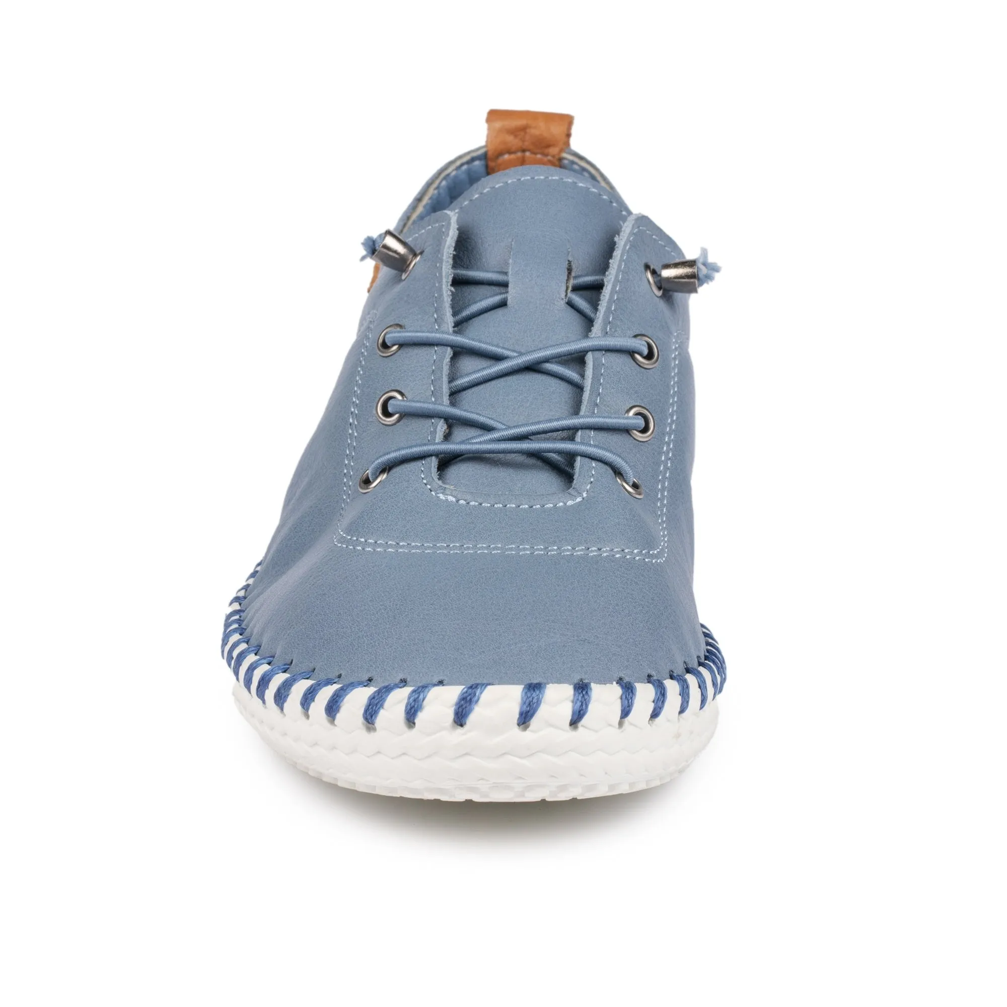 Lunar FLE030 St Ives Mid Blue Womens Casual Comfort Leather Elastic Lace Trainers