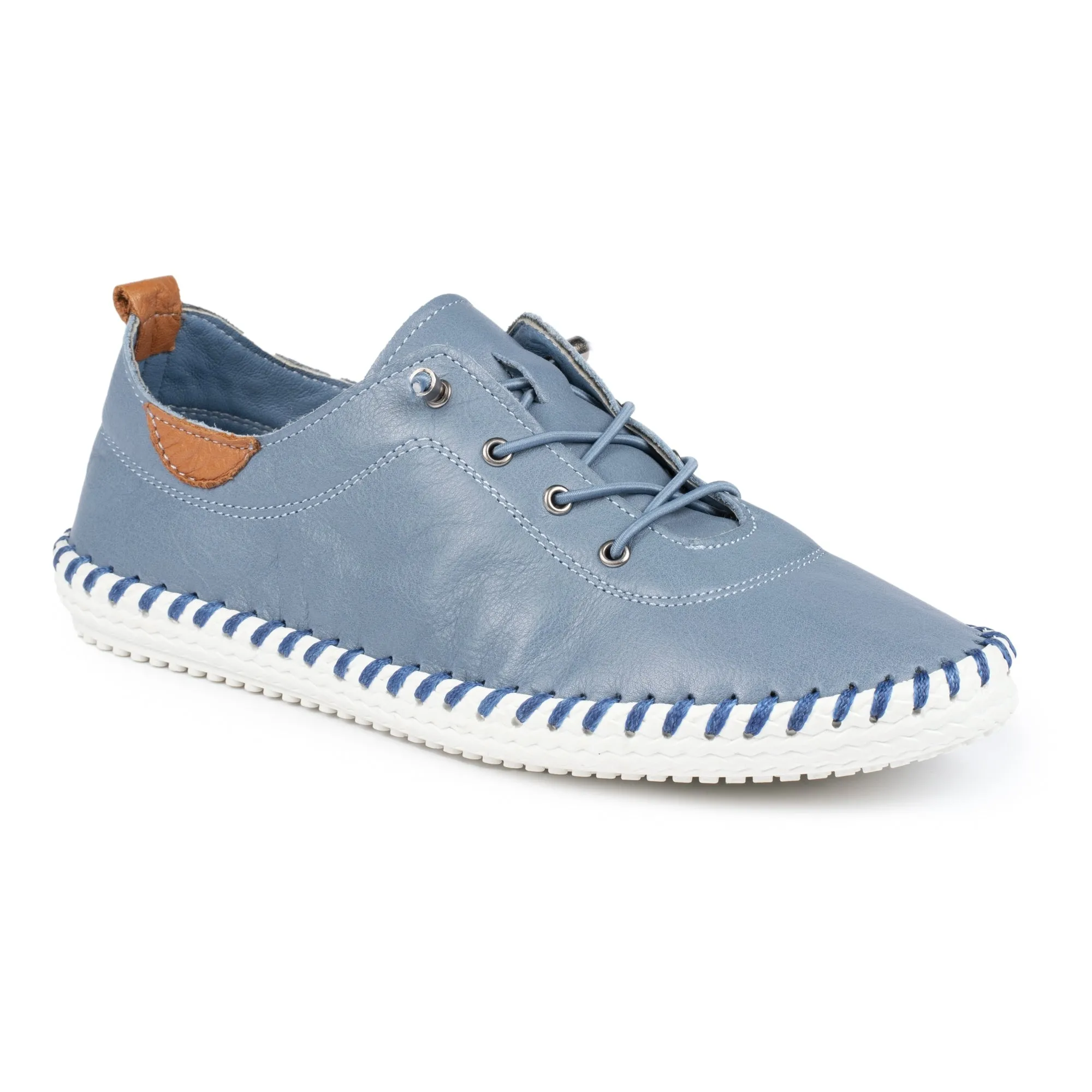 Lunar FLE030 St Ives Mid Blue Womens Casual Comfort Leather Elastic Lace Trainers