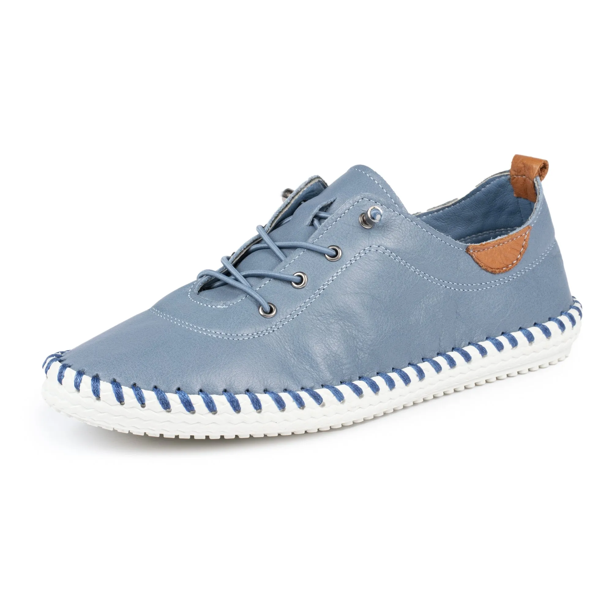 Lunar FLE030 St Ives Mid Blue Womens Casual Comfort Leather Elastic Lace Trainers