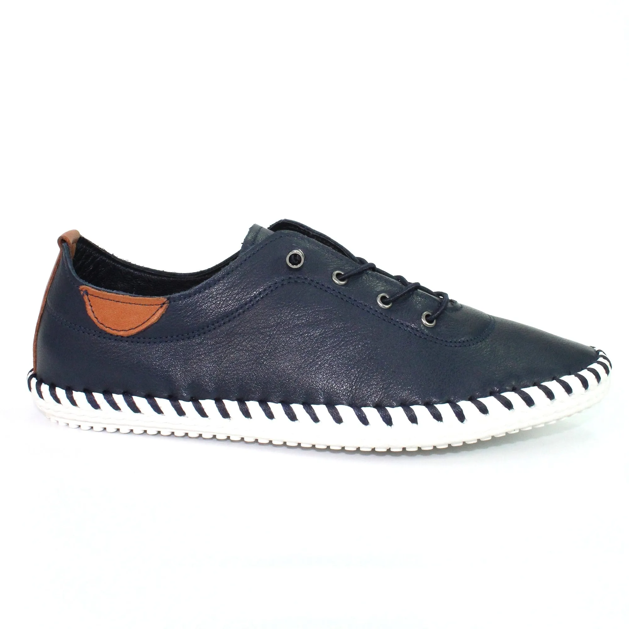 Lunar FLE030 St Ives Navy Womens Casual Comfort Leather Lace Up Trainers