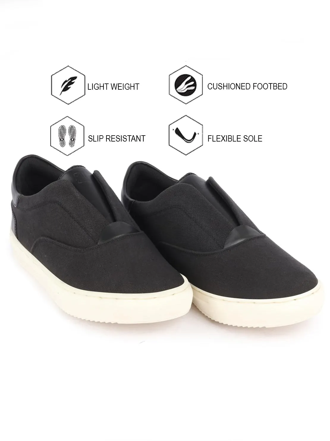 Men Black Classic Upper Denim Comfort No Touch Slip On Canvas Sneakers Shoes