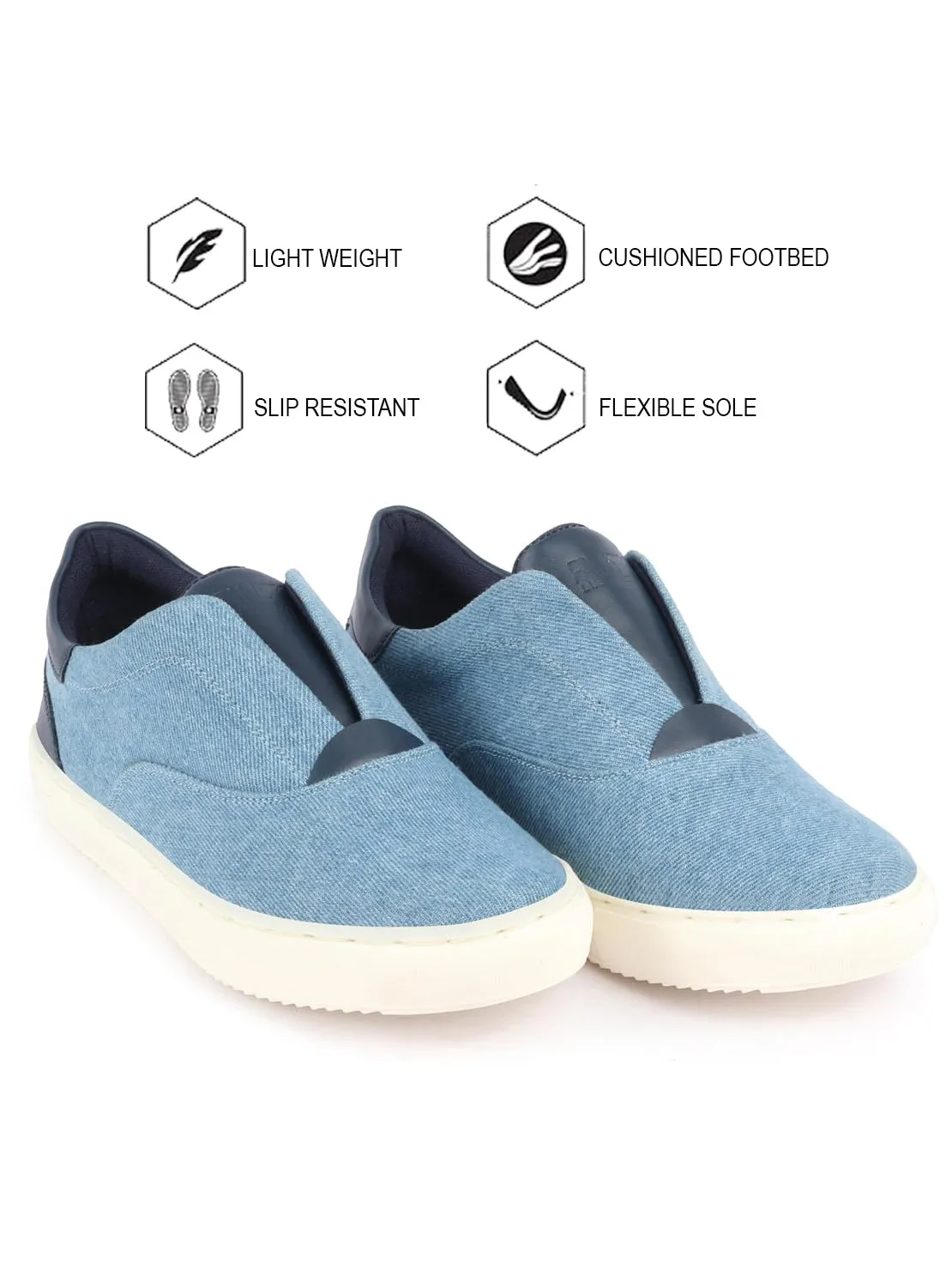 Men Sky Blue Classic Upper Denim Comfort No Touch Slip On Canvas Sneakers Shoes