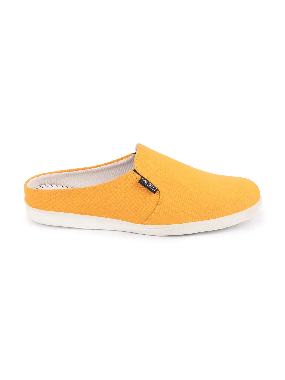 Men Yellow Casual Back Open Canvas Stylish Slip On Shoes