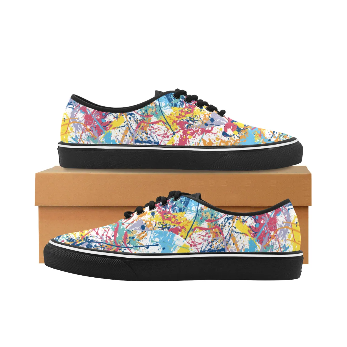 Men's Multicolored Paint Splatter Print Canvas Low Top Shoes