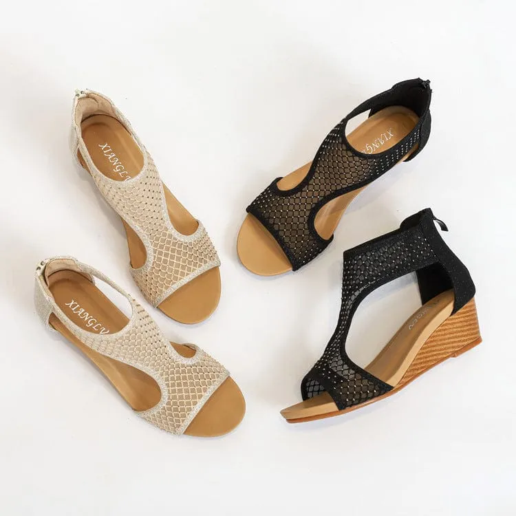 Mesh Wedge Sandals