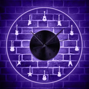 Musical Instruments Studio Room Decor Different Guitars LED Lighting Wall Clock Musical Luminous Wall Clock With Color Changes