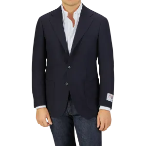 Navy Blue Wool Balloon Travel Blazer