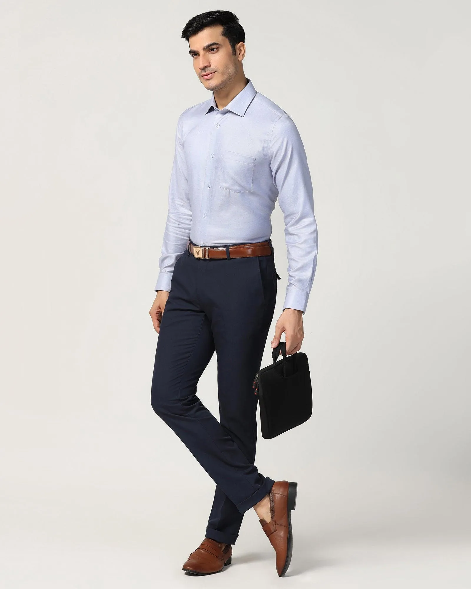 Non Iron Formal Blue Textured Shirt - Seoul