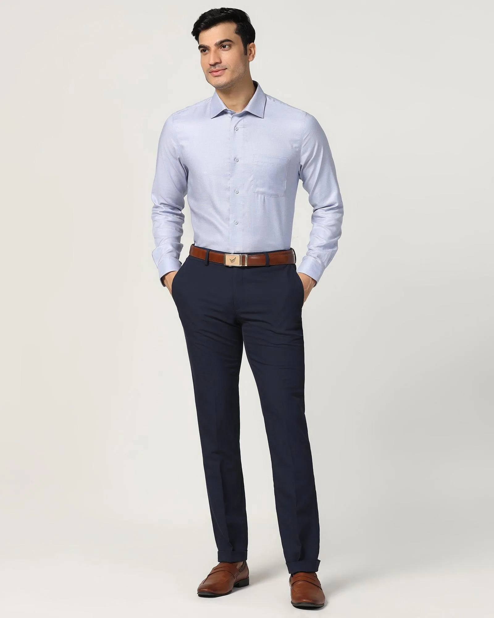 Non Iron Formal Blue Textured Shirt - Seoul