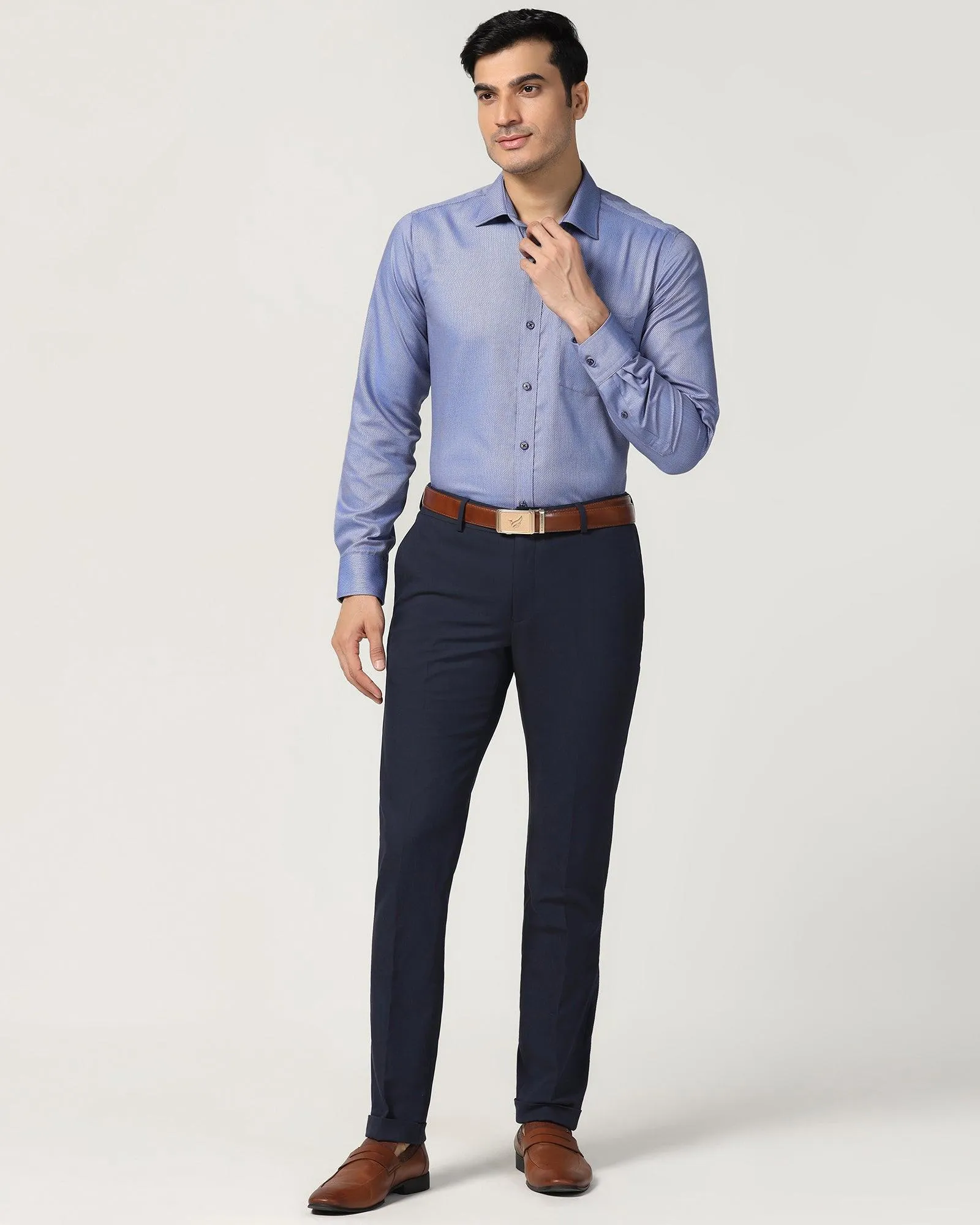 Non Iron Formal Blue Textured Shirt - Zaiden