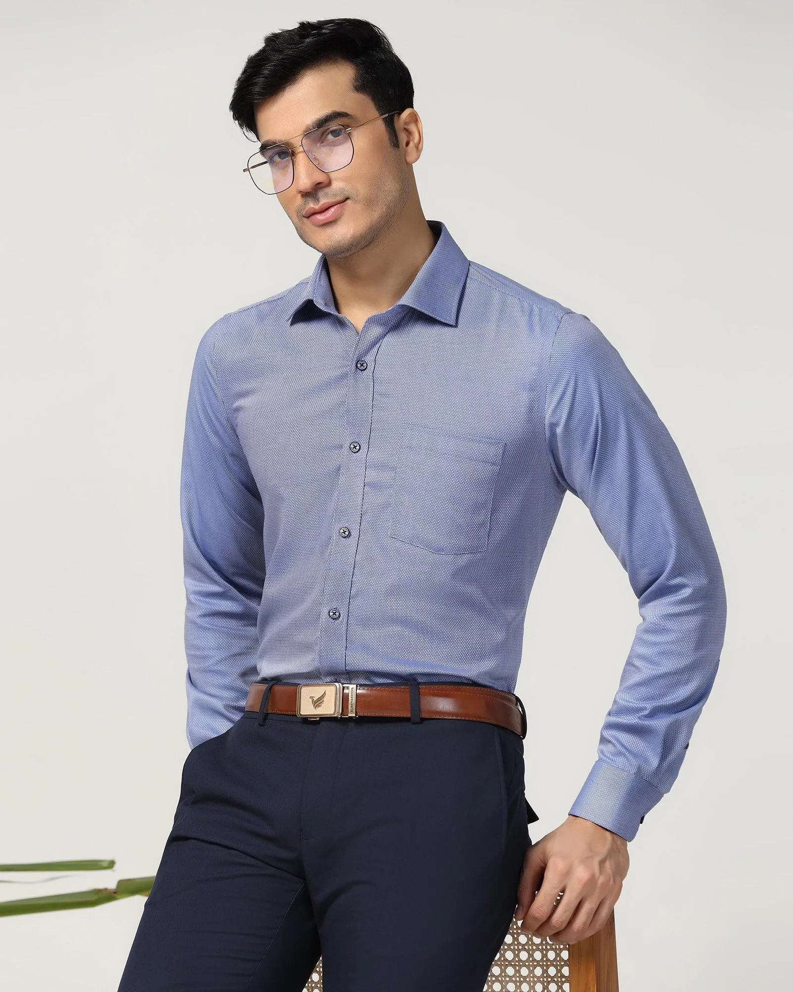 Non Iron Formal Blue Textured Shirt - Zaiden