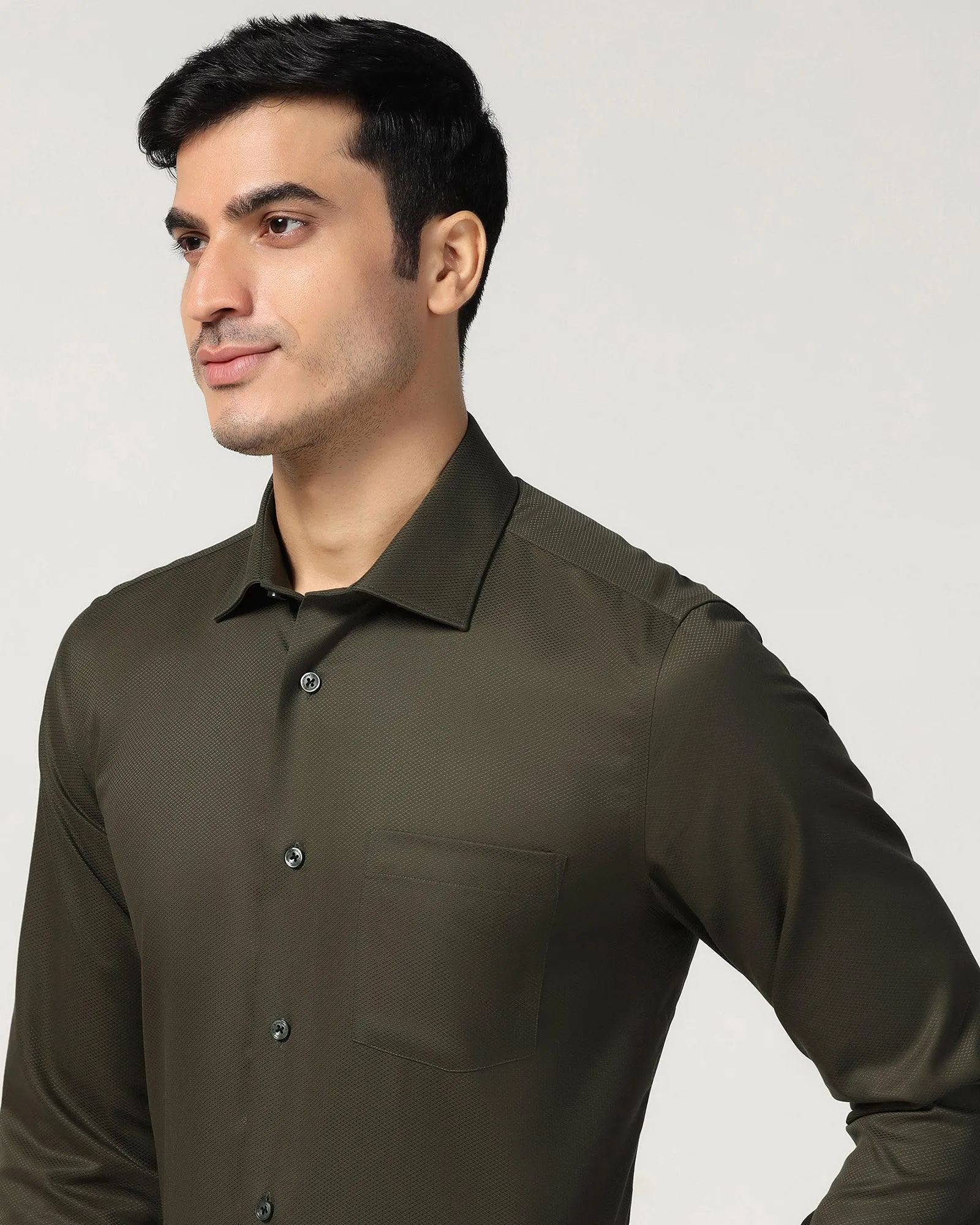 Non Iron Formal Olive Textured Shirt - P31