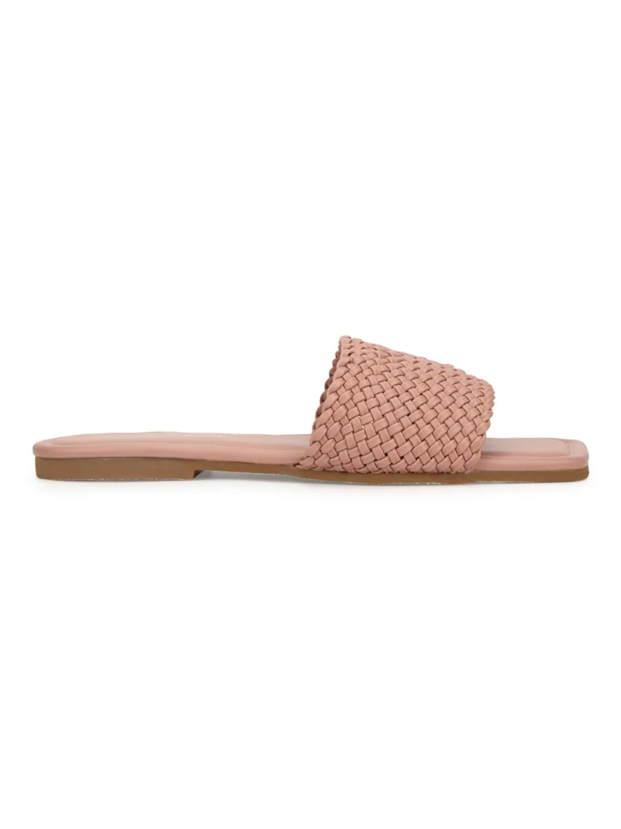 Nude PU Mesh Strap Slip Ons