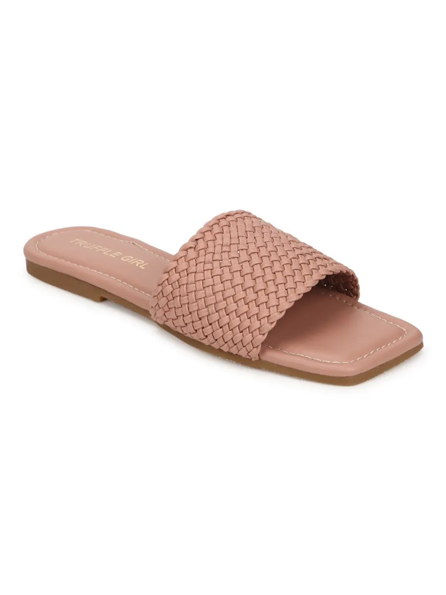 Nude PU Mesh Strap Slip Ons