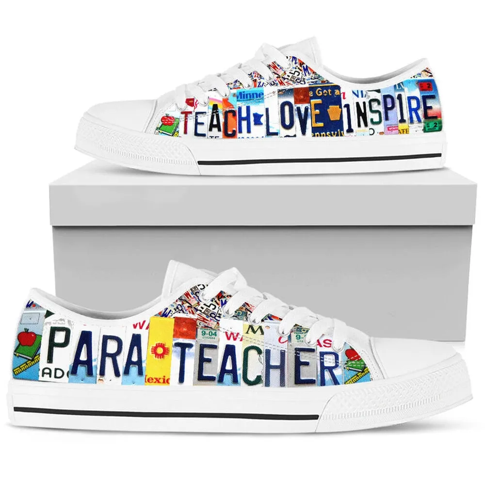 Para Teacher License Plates Low Top Shoes, Teacher Shoes, Low Top Sneakers